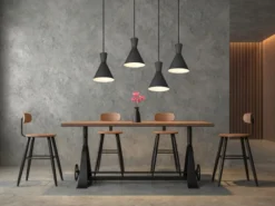 Pendelleuchte ENZO 4 flammig Metallschirme Schwarz, Breite 90cm