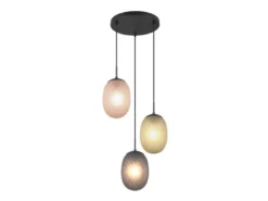 Pendelleuchte FACETTE 3-flammig mit farbigen ovalen Glasschirmen, Ø 43cm