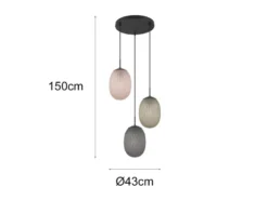 Pendelleuchte FACETTE 3-flammig mit farbigen ovalen Glasschirmen, Ø 43cm