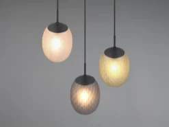 Pendelleuchte FACETTE 3-flammig mit farbigen ovalen Glasschirmen, Ø 43cm