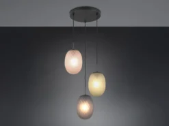 Pendelleuchte FACETTE 3-flammig mit farbigen ovalen Glasschirmen, Ø 43cm