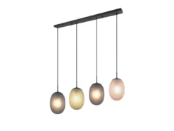 Pendelleuchte FACETTE 4-flammig mit farbigen ovalen Glasschirmen, B: 117cm