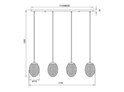 Pendelleuchte FACETTE 4-flammig mit farbigen ovalen Glasschirmen, B: 117cm
