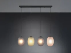 Pendelleuchte FACETTE 4-flammig mit farbigen ovalen Glasschirmen, B: 117cm