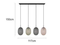Pendelleuchte FACETTE 4-flammig mit farbigen ovalen Glasschirmen, B: 117cm