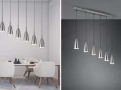 Pendelleuchte FARIN Silber 6 flammig Metall Lampenschirme Ø8cm, Breite 90cm
