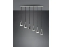 Pendelleuchte FARIN Silber 6 flammig Metall Lampenschirme Ø8cm, Breite 90cm