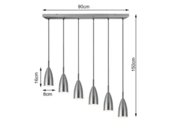 Pendelleuchte FARIN Silber 6 flammig Metall Lampenschirme Ø8cm, Breite 90cm