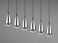 Pendelleuchte FARIN Silber 6 flammig Metall Lampenschirme Ø8cm, Breite 90cm
