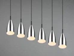 Pendelleuchte FARIN Silber 6 flammig Metall Lampenschirme Ø8cm, Breite 90cm