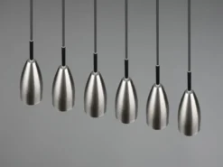 Pendelleuchte FARIN Silber 6 flammig Metall Lampenschirme Ø8cm, Breite 90cm