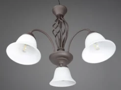 Pendelleuchte 3-flammig in Rostoptik, Glasschirme Weiß mit E14 LED, Ø 55cm