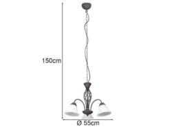 Pendelleuchte 3-flammig in Rostoptik, Glasschirme Weiß mit E14 LED, Ø 55cm