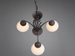 Pendelleuchte 3-flammig in Rostoptik, Glasschirme Weiß mit E14 LED, Ø 55cm