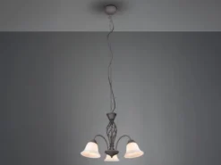 Pendelleuchte 3-flammig in Rostoptik, Glasschirme Weiß mit E14 LED, Ø 55cm