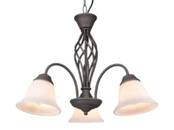 Pendelleuchte 3-flammig in Rostoptik, Glasschirme Weiß mit E14 LED, Ø 55cm