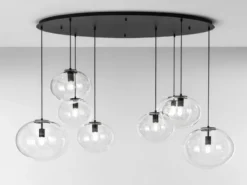 Pendelleuchte GALAXY achtflammig Kugel Glasschirme transparent Breite 166cm