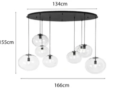 Pendelleuchte GALAXY achtflammig Kugel Glasschirme transparent Breite 166cm