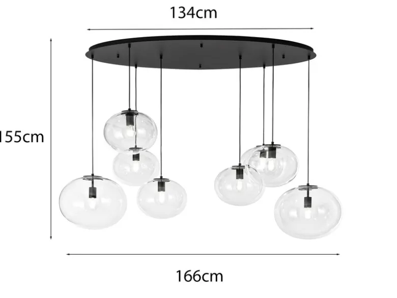 Pendelleuchte GALAXY achtflammig Kugel Glasschirme transparent Breite 166cm