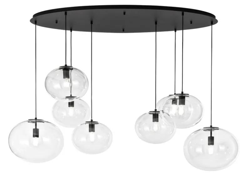 Pendelleuchte GALAXY achtflammig Kugel Glasschirme transparent Breite 166cm