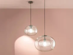Pendelleuchte GALAXY einflammig mit Kugel Glasschirm transparent Ø 40cm