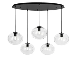 Pendelleuchte GALAXY fünfflammig Kugel Glasschirme transparent Breite 119,5cm