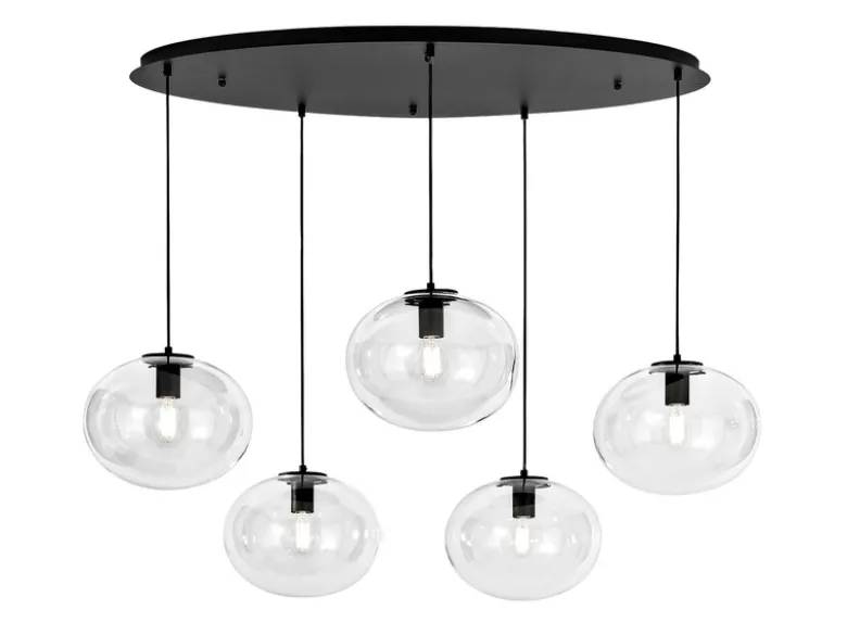 Pendelleuchte GALAXY fünfflammig Kugel Glasschirme transparent Breite 119,5cm