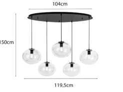 Pendelleuchte GALAXY fünfflammig Kugel Glasschirme transparent Breite 119,5cm