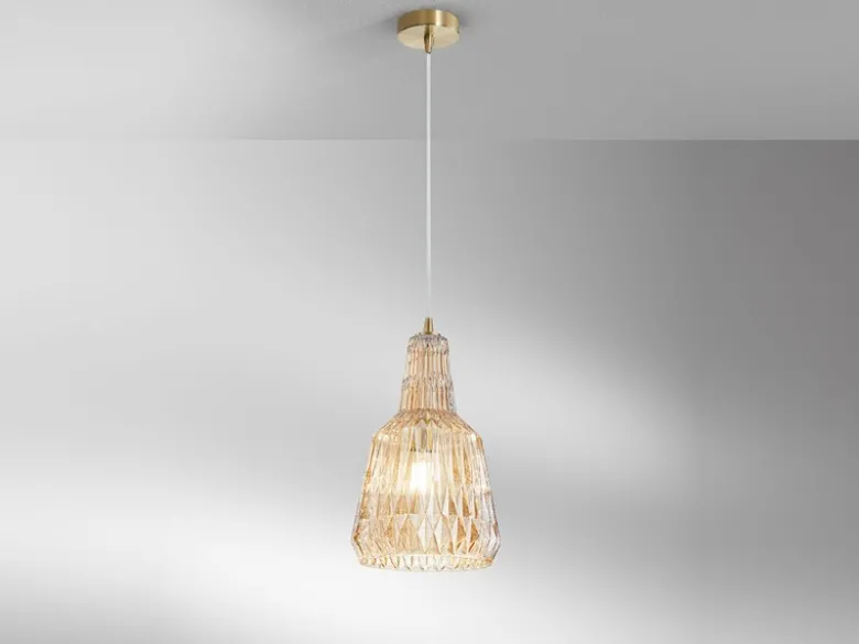 Pendelleuchte GALWAY einflammig, Kristallglas Amber facettiert, Ø 23cm