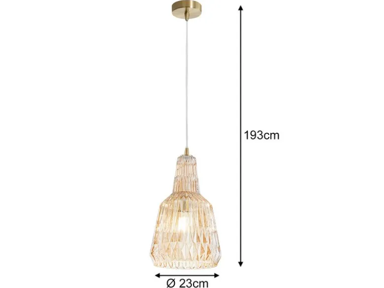 Pendelleuchte GALWAY einflammig, Kristallglas Amber facettiert, Ø 23cm