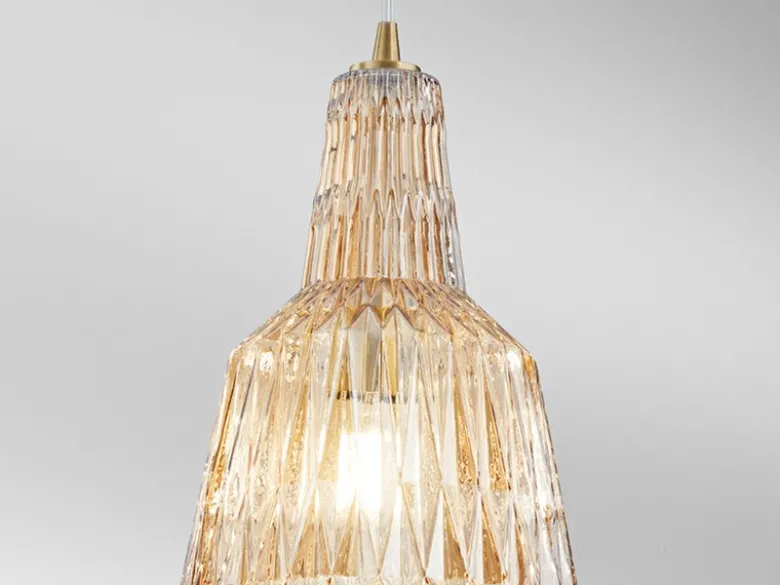 Pendelleuchte GALWAY einflammig, Kristallglas Amber facettiert, Ø 23cm