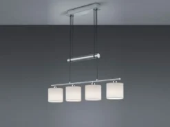 Pendelleuchte GARDA 4-flammig Weiß höhenverstellbar mit Stoffschirmen, B: 80cm