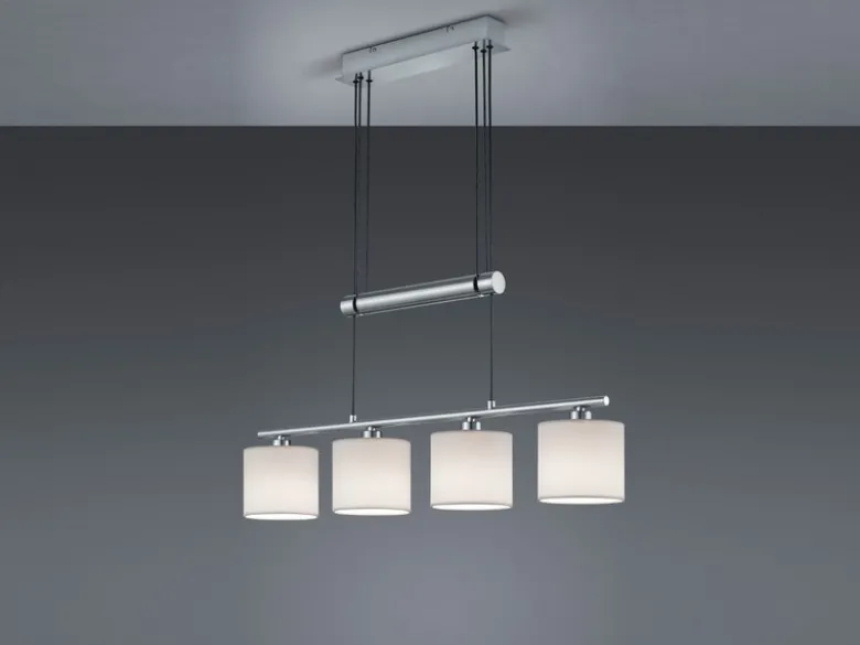 Pendelleuchte GARDA 4-flammig Weiß höhenverstellbar mit Stoffschirmen, B: 80cm