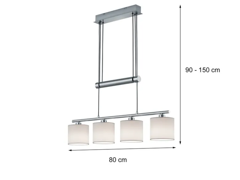 Pendelleuchte GARDA 4-flammig Weiß höhenverstellbar mit Stoffschirmen, B: 80cm