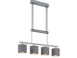 Pendelleuchte GARDA 4-flammig Taupe höhenverstellbar mit Stoffschirmen, B:77cm