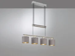 Pendelleuchte GARDA 4-flammig Taupe höhenverstellbar mit Stoffschirmen, B:77cm