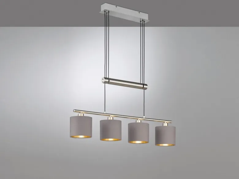 Pendelleuchte GARDA 4-flammig Taupe höhenverstellbar mit Stoffschirmen, B:77cm