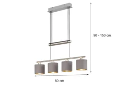 Pendelleuchte GARDA 4-flammig Taupe höhenverstellbar mit Stoffschirmen, B:77cm