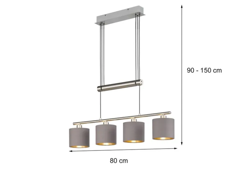 Pendelleuchte GARDA 4-flammig Taupe höhenverstellbar mit Stoffschirmen, B:77cm