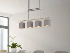 Pendelleuchte GARDA 4-flammig Taupe höhenverstellbar mit Stoffschirmen, B:77cm
