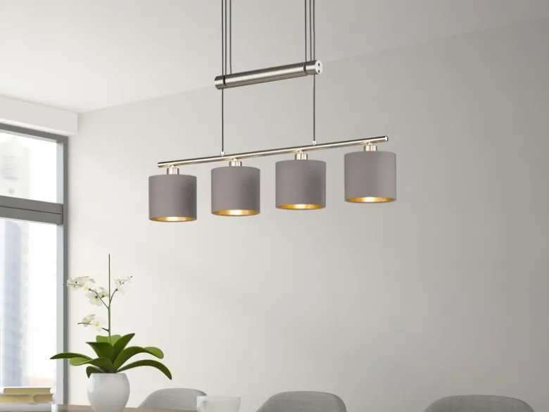Pendelleuchte GARDA 4-flammig Taupe höhenverstellbar mit Stoffschirmen, B:77cm