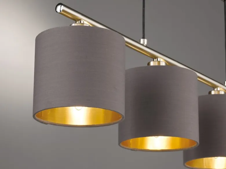 Pendelleuchte GARDA 4-flammig Taupe höhenverstellbar mit Stoffschirmen, B:77cm
