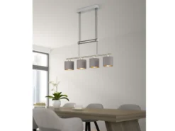 Pendelleuchte GARDA 4-flammig Taupe höhenverstellbar mit Stoffschirmen, B:77cm