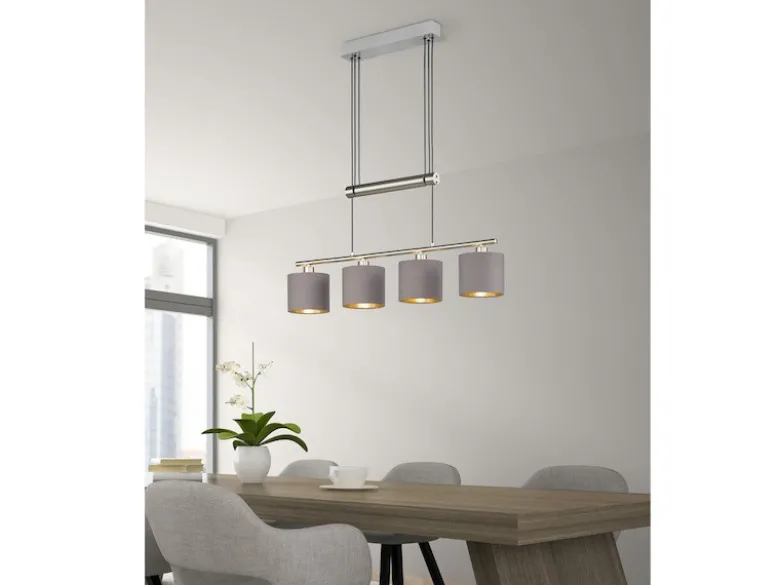 Pendelleuchte GARDA 4-flammig Taupe höhenverstellbar mit Stoffschirmen, B:77cm