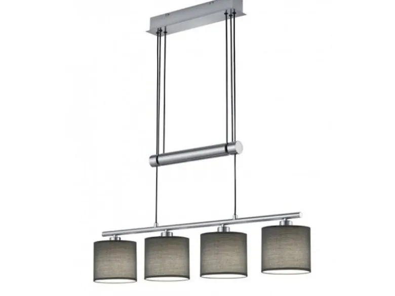 Pendelleuchte GARDA 4-flammig Grau höhenverstellbar mit Stoffschirmen, B: 80cm