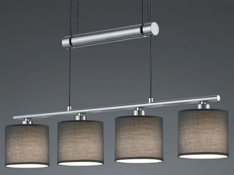 Pendelleuchte GARDA 4-flammig Grau höhenverstellbar mit Stoffschirmen, B: 80cm