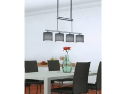 Pendelleuchte GARDA 4-flammig Grau höhenverstellbar mit Stoffschirmen, B: 80cm