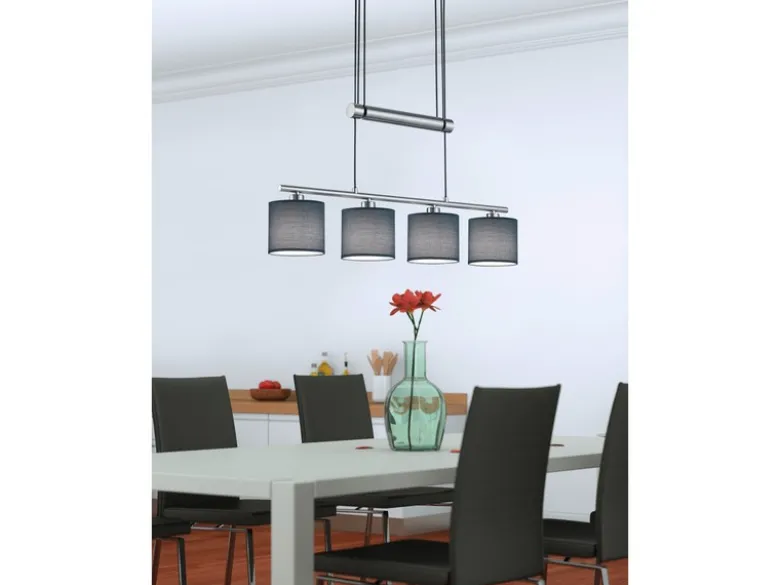 Pendelleuchte GARDA 4-flammig Grau höhenverstellbar mit Stoffschirmen, B: 80cm