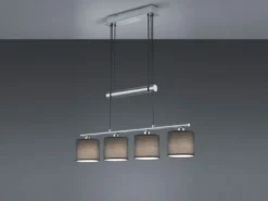 Pendelleuchte GARDA 4-flammig Grau höhenverstellbar mit Stoffschirmen, B: 80cm