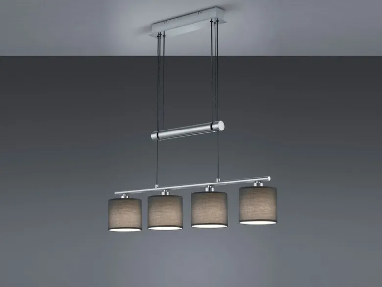 Pendelleuchte GARDA 4-flammig Grau höhenverstellbar mit Stoffschirmen, B: 80cm